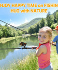 Children fishing at a lake with the All In One Kids Fishing Pole Set With Telescopic Rod And Spincast Reel For Beginners.