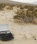 Heavy Duty 3 Drawer Steel Tool Box With Locking System, Portable Hand Carry Toolbox for mechanics, in desert landscape