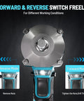 450 Nm Brushless Cordless Impact Wrench One Half Inch Drive With 4.0 Ah Battery And Four Sockets Beast Power For Cars DIY Projects Furniture Lawn Mower Blue, forward/reverse switch
