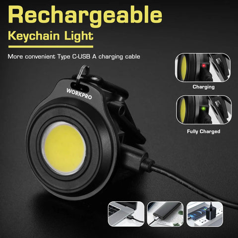 COB Keychain Light 2 Pack Ultra Compact USB C Rechargeable Carabiner Flashlight With Hat Clip shown charging via USB