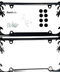 Palm Tree Chrome License Plate Frame Set 2 Pack Black Finish With Screws Caps Easy Install Slick Polished Look For Standard 6x12 Inch US Plates Vehicle Accessory