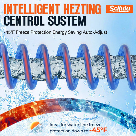 Scilulu 30ft heated RV water hose, blue coiled hose with built-in heater, -45°F freeze protection.