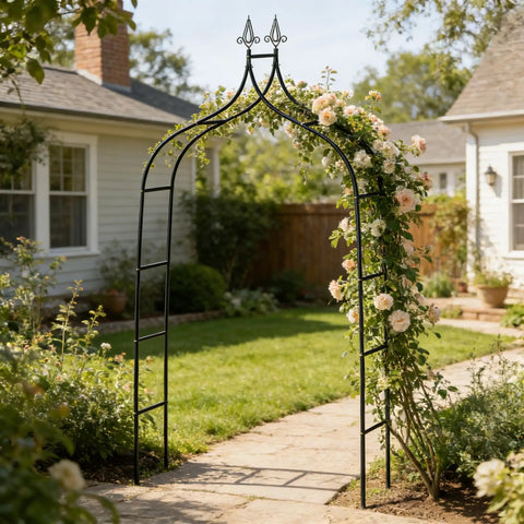 Sturdy Metal Garden Arbor Frame Stand Arch Trellis For Climbing Plants And Wedding Backdrop Outdoor Decor In Black Coated Finish