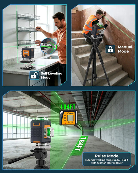 360 Degree Laser Level Self Leveling Kit With Four 360 Degree Green Lasers 16 Bright Lines For Precise Tile And Room Layouts From Floor To Ceiling Square Off Walls And Ceilings Like A Pro. on tripod for kitchen shelving and stair layout