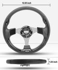 Heavy Duty Golf Cart Steering Wheel With Slick Non Slip Grip Fits Club Car EZGO And Yamaha Models top view with size dimensions