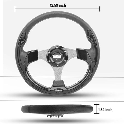Heavy Duty Golf Cart Steering Wheel With Slick Non Slip Grip Fits Club Car EZGO And Yamaha Models top view with size dimensions