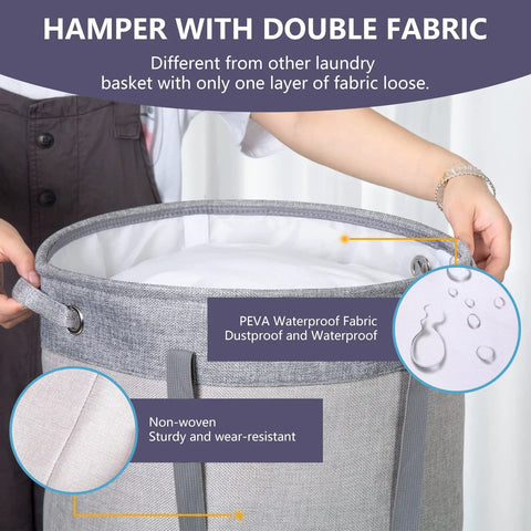 70L Round Collapsible Laundry Hamper With Lid And Easy Carry Handles Freestanding Laundry Basket With Waterproof Lining
