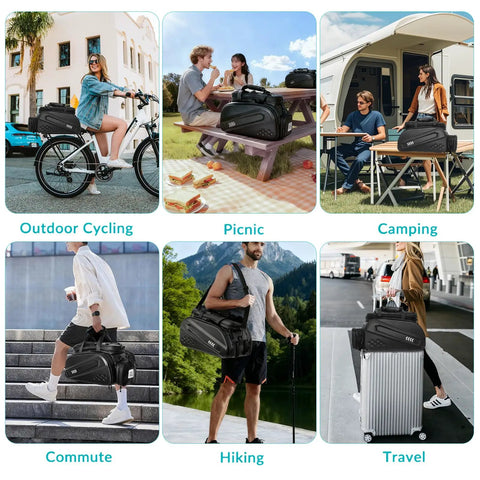 40L Hard Shell Rear Bike Rack Bag For Ebike Batteries And Gear, Multifunction Pannier Backpack For Travel And Commute, Rigid Side Panels, Expandable Side Pockets, Black
