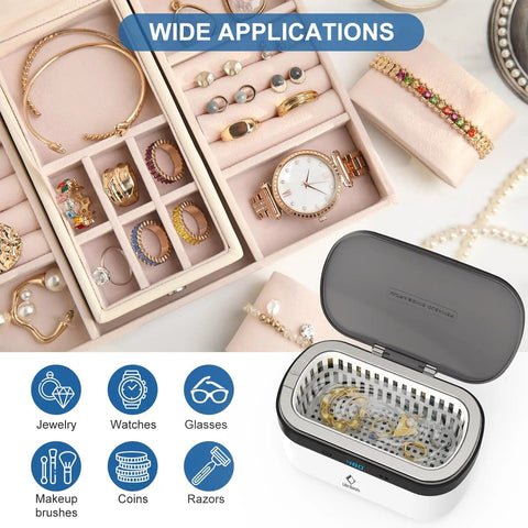 Ultrasonic Jewelry Cleaner Portable 500ML Deep Cleaning At 42kHz With Stainless Steel Tank Five Preset Cycles Auto Shut Off