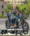 Foldable Electric Tricycle For Adults Two Seater With Dual Batteries 20 MPH Top Speed And 80 Mile Range Fat Tire Three Wheel Electric Bike With Passenger Kit 1000W Motor Smooth Cruise And All Day Fun with adult and child riding