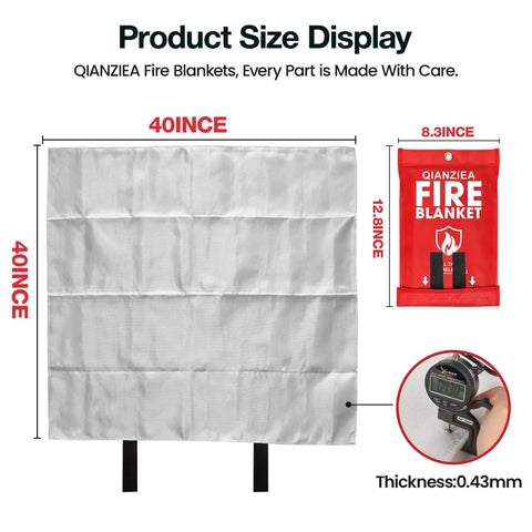 Product size display of 4 Pack 40 By 40 Fire Blanket For Kitchen And Home Must-Have Emergency Gear Fiberglass Suppression Blanket For Grease Fires