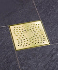 Gold Brushed Square Shower Drain With Flange 6 Inch Stainless Steel 304 Floor Drain For Shower With Removable Hair Strainer