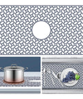 Non Slip Silicone Sink Protector Mat For Kitchen, Heat Resistant Grid Design With Center Drain, Keeps Glassware Safe, Flexible, Gray
