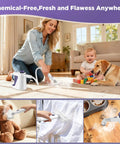 Portable Handheld Steam Cleaner And Detail Steamer For Cars And Tile Floors, high pressure grime buster in action on carpet.