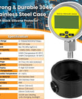 Heavy Duty 10000 PSI Digital Hydraulic Pressure Test Kit With Gauge, featuring a silicone protector and stainless steel case.