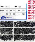 340-Piece Cross Head Self-Tapping Screws Kit With Washers, Carbon Steel M3 M3.5 M4, Phillips Drive, visible assortment