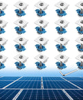 Mid Clamps For Solar Panels Unistrut 30mm 35mm Silver 20 Pack with screws shown above solar panels