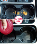 Before and after using Car Cleaning Gel And Auto Detailing Putty in car cup holders to remove dirt and crumbs.