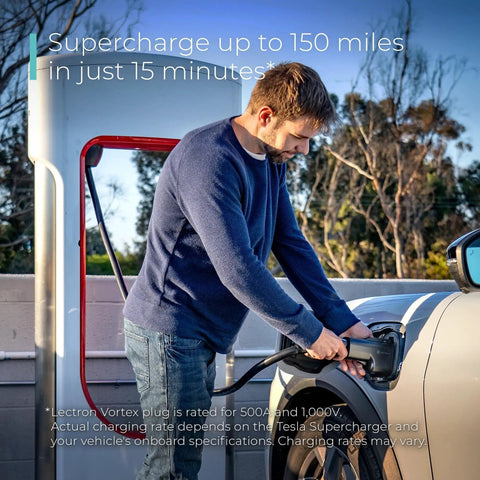 Unlock Access To Over Twenty Five Thousand Tesla Superchargers With This Hella Compatible NACS To CCS Electric Vehicle Adapter Delivering Five Hundred Amps One Thousand Volts For Serious Fast Charging On Your Next Road Trip, man charging EV.