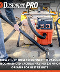 Low Profile Dust Separator Pro Grade For Your Shop Vacuums With High Flow 90 Degree Sweep Elbows And Connection Hose Fits Standard 5 Gallon Buckets Made In USA in use with shop vacuum and sawdust on floor