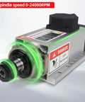 Close-up of Square Two Point Two Kilowatt 220V Air Cooled CNC Spindle Motor Kit with VFD Drive for CNC Router, front view.