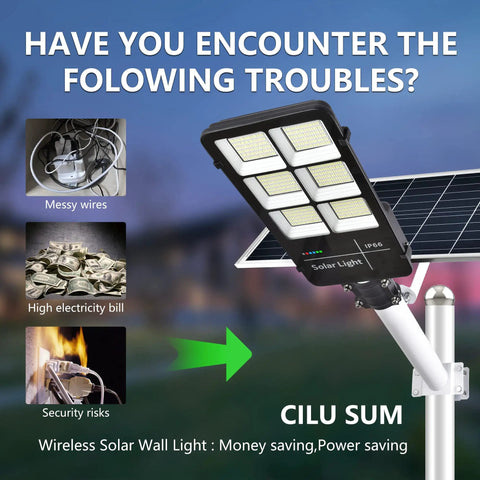 Beast Bright 400W Solar Street Light for Outdoors Dusk to Dawn LED Flood Light on pole with IP66 waterproof rating