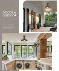 One Light Semi Flush Mount Outdoor Ceiling Light In Oil Rubbed Bronze Finish Vintage Industrial Farmhouse Style Fixture shown installed in hallway and laundry room.