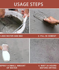 Usage steps for Quick Dry Concrete Patch 300g For Crack Sealing And Floor Repair Filler DIY Friendly, including mixing and application.