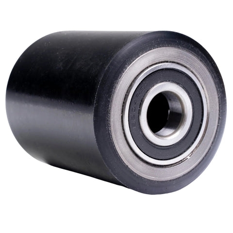 Beefy Heavy Duty Pallet Jack Wheels Set 2 Pcs, 3 By 3.75 Inches, 20mm Bore, Poly Tread on Steel, Black Finish, Grade A Bearings