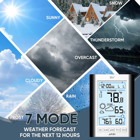 All In One Indoor Outdoor Thermometer And Hygrometer Weather Station With 330 Foot Wireless Remote Sensor Battery Powered And Backlit Display For Real Time Temp And Humidity Inside Or Outside showing weather forecast and screen readings.