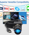 1080P USB Webcam With 2.8-12mm Varifocal Lens For Video Conference And Streaming 0.01 Lux Low Light H264 IMX323 Sensor displayed with software icons