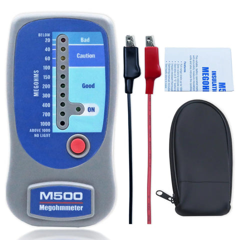 Pro Grade Insulation Tester Megohmmeter For HVAC And Electrical Systems, 1000 Megohms At 500 Volts, with cables and case