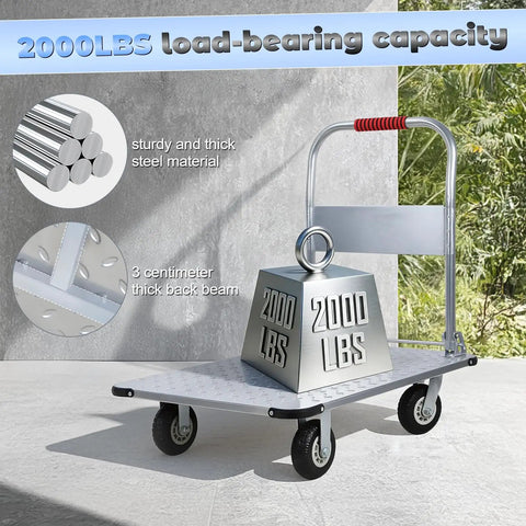 Beefy Foldable Steel Platform Cart Dolly 36 By 24 Inches With 2000 Lbs Capacity For Moving Heavy Furniture And Equipment Hand Push Cart For Easy Loading In Home Shop Or Warehouse, foldable steel cart with 6in wheels