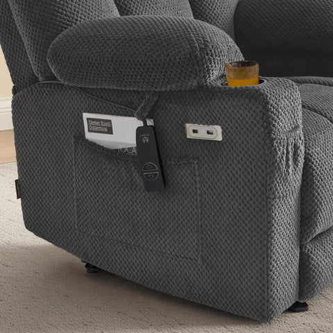 Zero Gravity Power Recliner Chair With Heat And Massage, USB Type C Ports, Cup Holders, And TV Mode, fabric arm detail