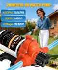 Heavy Kickin Up Flow 33 Series 110V AC Water Pressure Pump 4.0 GPM 50 PSI self priming diaphragm pump in use with hose