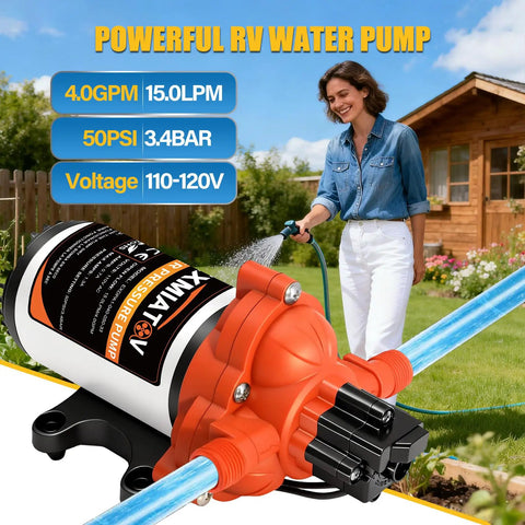 Heavy Kickin Up Flow 33 Series 110V AC Water Pressure Pump 4.0 GPM 50 PSI self priming diaphragm pump in use with hose