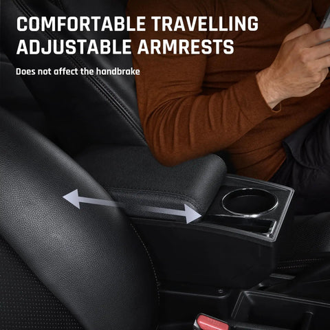Mitsubishi Mirage 2014-2024 Armrest Box Center Console Organizer with dual-layer storage and cup holder, adjustable and easy to install.