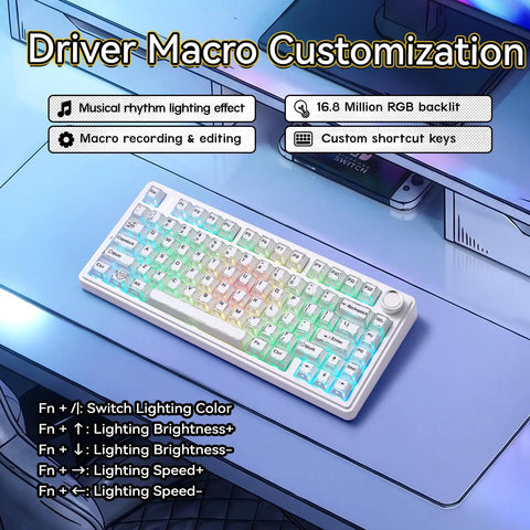 Badass Wireless Mechanical Gaming Keyboard With Dope Creamy Switches And Smooth Volume Knobs Features Tri Mode Bluetooth And Usb C Wired Connect For Gamer Desk Setup with colorful RGB backlight.