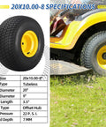 20x10.00-8 Lawn Mower Tire and Wheel Tubeless 4 Ply 3.5 Inch Offset Hub 3/4 Bore 3/16 Keyway Replacement for Riding Tractor Rear
