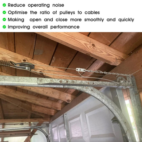 Heavy Duty Garage Door Cable And Spring Conversion Kit With Pulley System for quiet operation on wooden garage structure