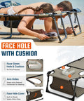 Face Hole Tanning Lounge Chair For Outdoors Folding Chaise Lounger With Five Position Recline And Lay Flat Design For A Chill Beach Patio Or Poolside Beige in use on sand.