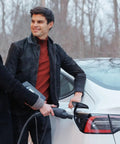 Couple using Go-To Portable Level 2 EV Charger With 40 Amp Output, 25ft Cable, 120V To 240V NEMA 14-50, Outdoor EVSE