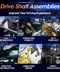 Front Drive Shaft Assembly for Jeep Wrangler JK 2007 Through 2017 3.6L 3.8L Engines Prop Shaft Replacement Fits 52853319AC Durable Heavy Duty Drive Shaft for Off Road Daily Trail Rides. Drive shaft assembly image with pre-balanced, greased, direct-install features.