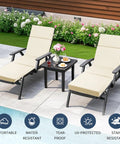 Outdoor Chaise Lounge Cushions 72 Inch By 21 Inch By 3 Inch Four Section Folding Design With Ties All Weather Waterproof And Fade Resistant Replacement Cushion For Pool Patio Deck Beige Two Pack set on poolside deck with garden.