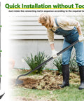 Gardener using Long Handle 59 Inch Triangle Garden Hoe with V Blade for deep trenches and soil loosening