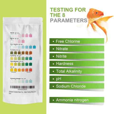 Image of 8 In 1 Aquarium Water Test Strips Checks Ph Ammonia Nitrite Chlorine Hardness And Alkalinity In Seconds With 25 Fast Sheets