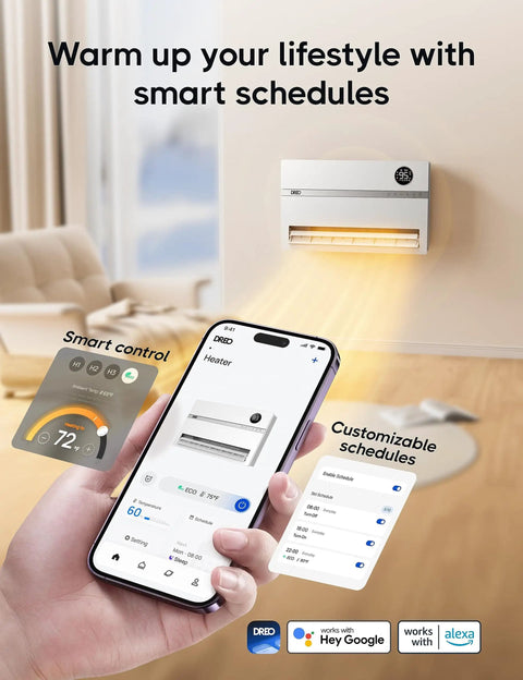 Smart Wall Space Heater For Bedroom, 1500W, 120 Degree Vertical Oscillation, Cozy Heat, Remote Control visible in app