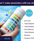 All In One 100 Pack Pool Test Strips 7 In 1 For Pools Spas Paddling Pools Water Tester For PH Chlorine Bromine Alkalinity CYA Total Hardness With Easy Color Match Chart