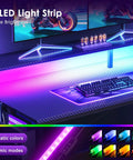 48 Inch Gaming Desk With USB Charging Ports And LED Lights, Reversible L Shaped Corner Desk With Monitor Stand, Black, illuminated