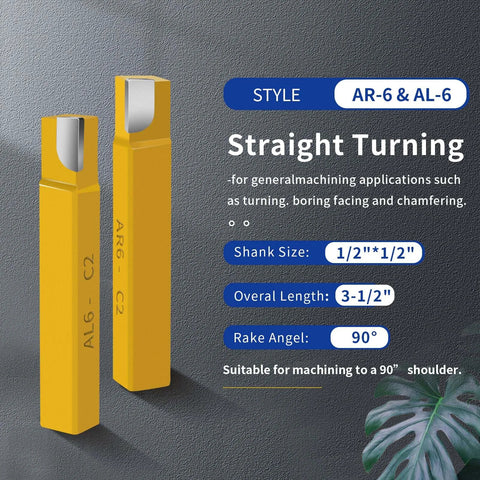 SENDUO AR-6 & AL-6 carbide tip cutters, yellow, front view, 2 pcs, 1/2 in shank, 3-1/2 in length, 90° rake